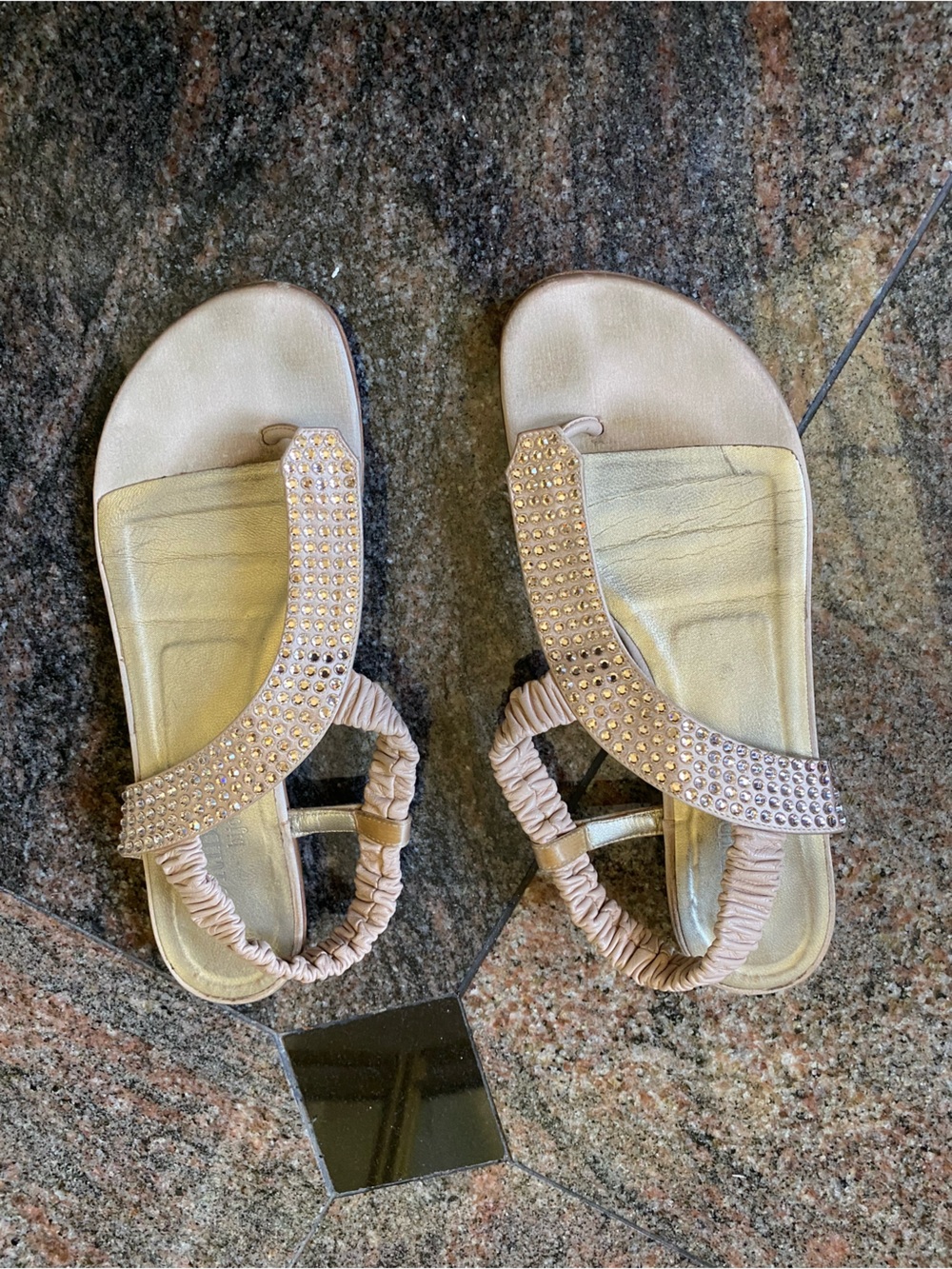 Loriblu Leather Beige Embellished Slingback Sandals with Elastic Heel, Size 7